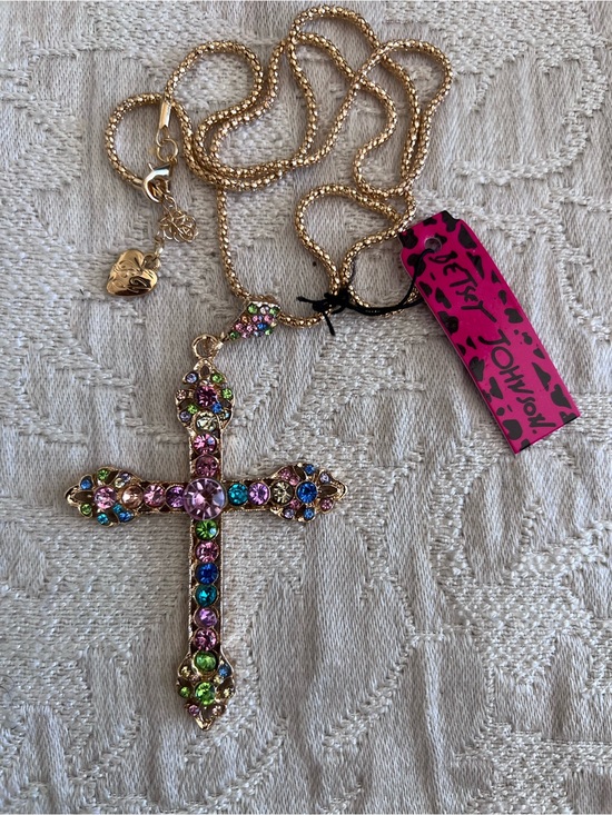 Betsey Johnson Jewelry - Betsey Johnson Gold-tone Multicolor Crystal Cross Pendant Necklace NWT